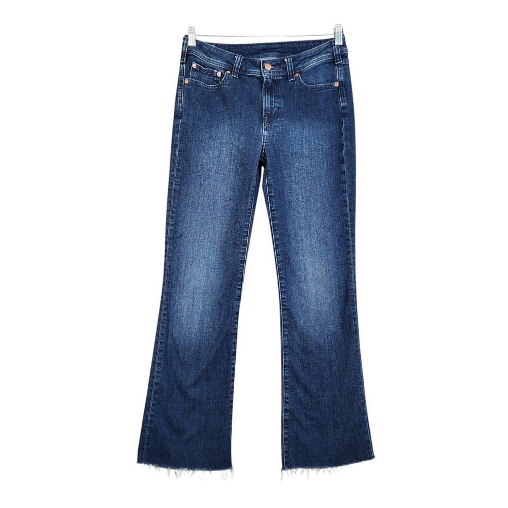 Gap‎ Womens Low Rise 70s Flare Jeans Size 8 Tall Dark Indigo Denim Raw Hem